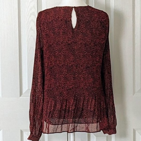 ZARA Women's Long Sleeve Crinkled Top Blouse Size M Red Black NWOT - Picture 2 of 7